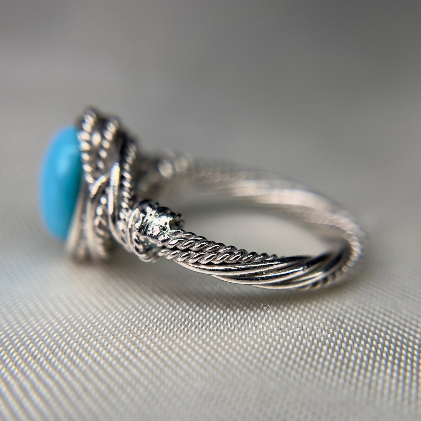 Sleeping Beauty Turquoise Rope Band Ring – Sterling Silver 925 – Twisted Wire Design – Made in Vietnam – Size 7