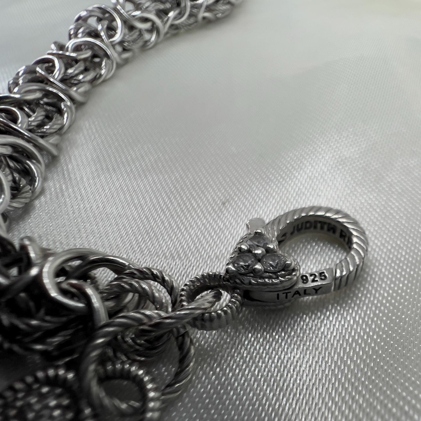 Judith Ripka sterling silver Byzantine heart charm bracelet – Verona Collection textured 925 designer jewelry with pave CZ