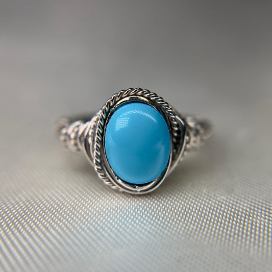 Sleeping Beauty Turquoise Rope Band Ring – Sterling Silver 925 – Twisted Wire Design – Made in Vietnam – Size 7
