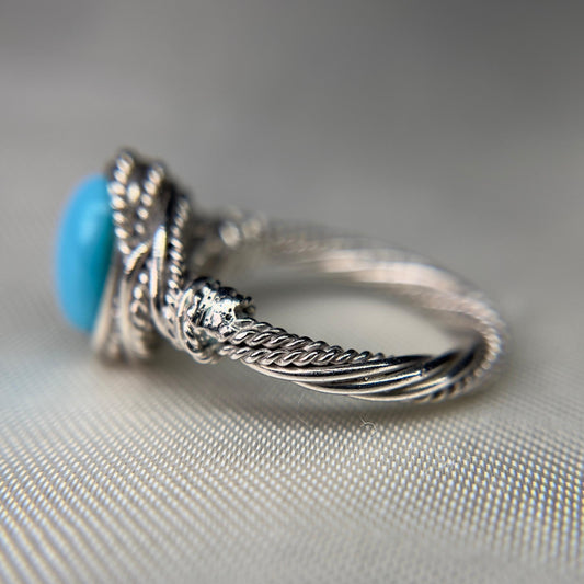 Sleeping Beauty Turquoise Rope Band Ring – Sterling Silver 925 – Twisted Wire Design – Made in Vietnam – Size 7