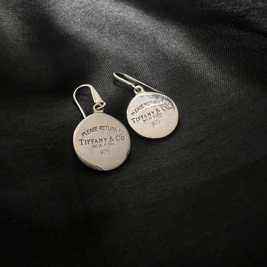 Tiffany & Co. “Please Return to Tiffany” Round Tag Drop Earrings – Sterling Silver 925 – Classic NY Collection