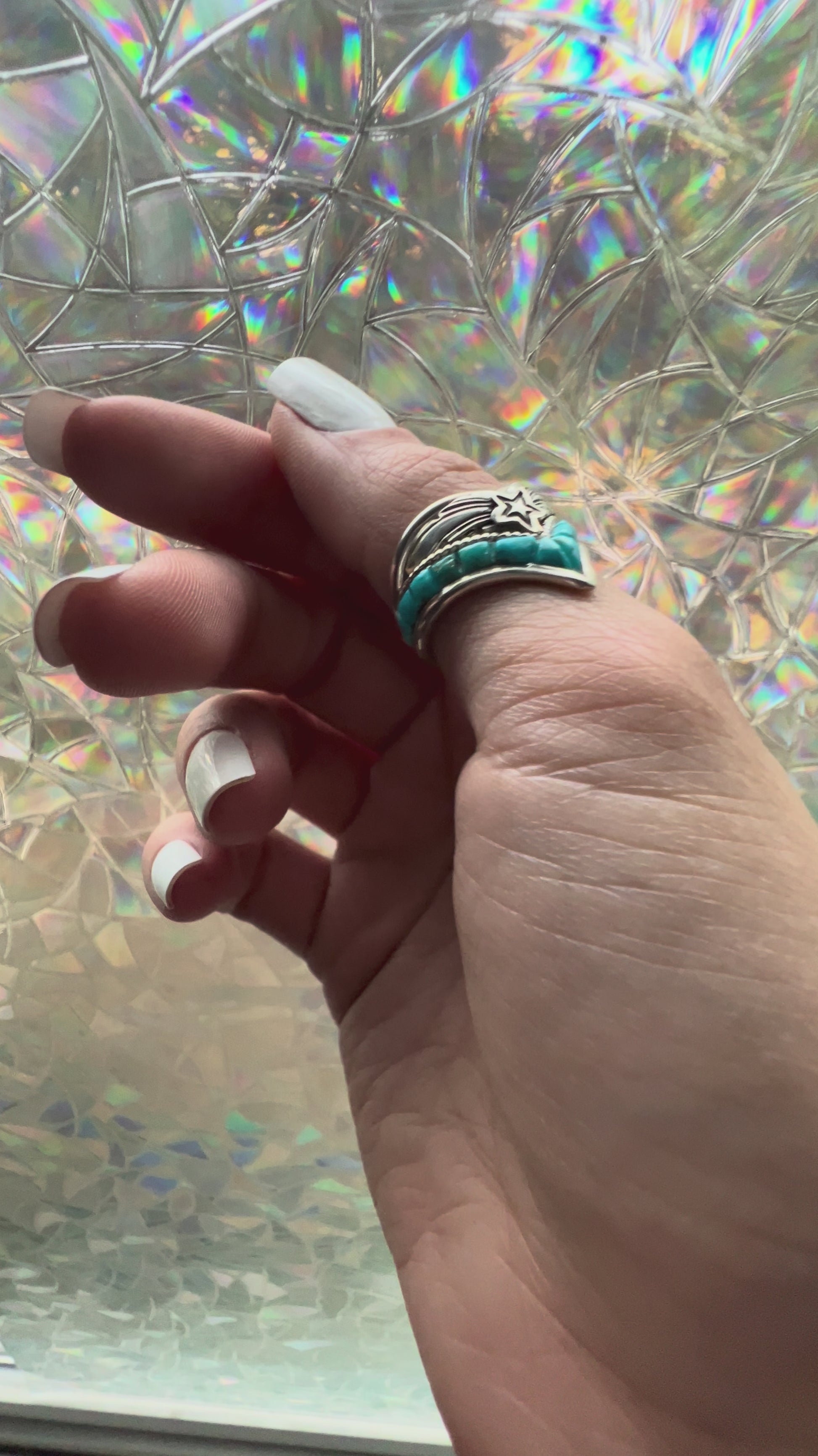 Sterling silver turquoise inlay ring size 7.5 – vintage chevron statement ring by Gabby Jurado, made in USA